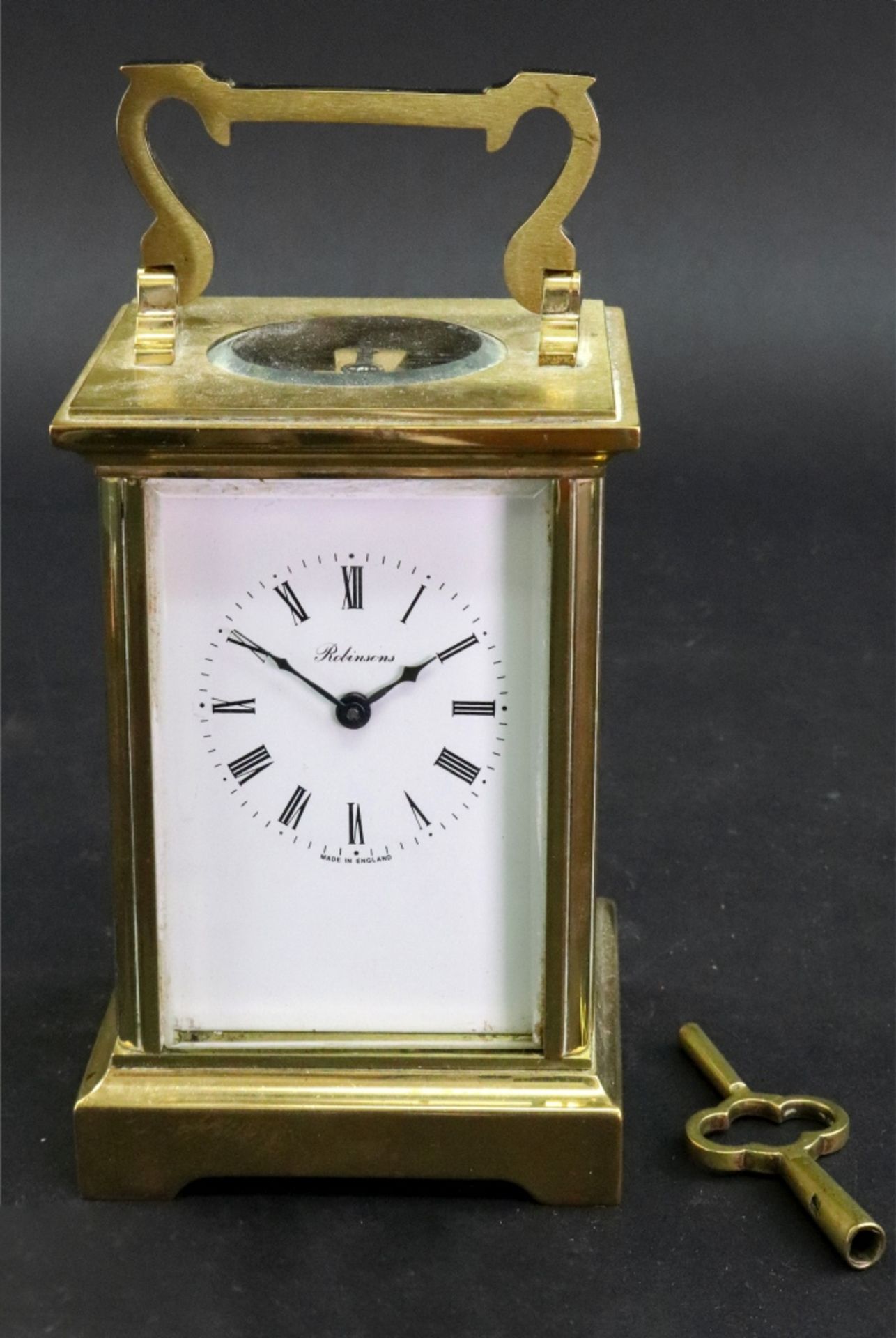Robinsons: a brass cased carriage timepiece, circa 1980, with Roman numerals, 15.