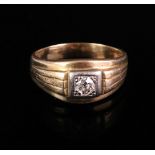 An 18ct gold diamond-set gentleman's signet ring, the old mine-cut diamond approximately 0.