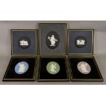 A set of four Wedgwood jasper dip oval classical plaques, each 12 x 8.
