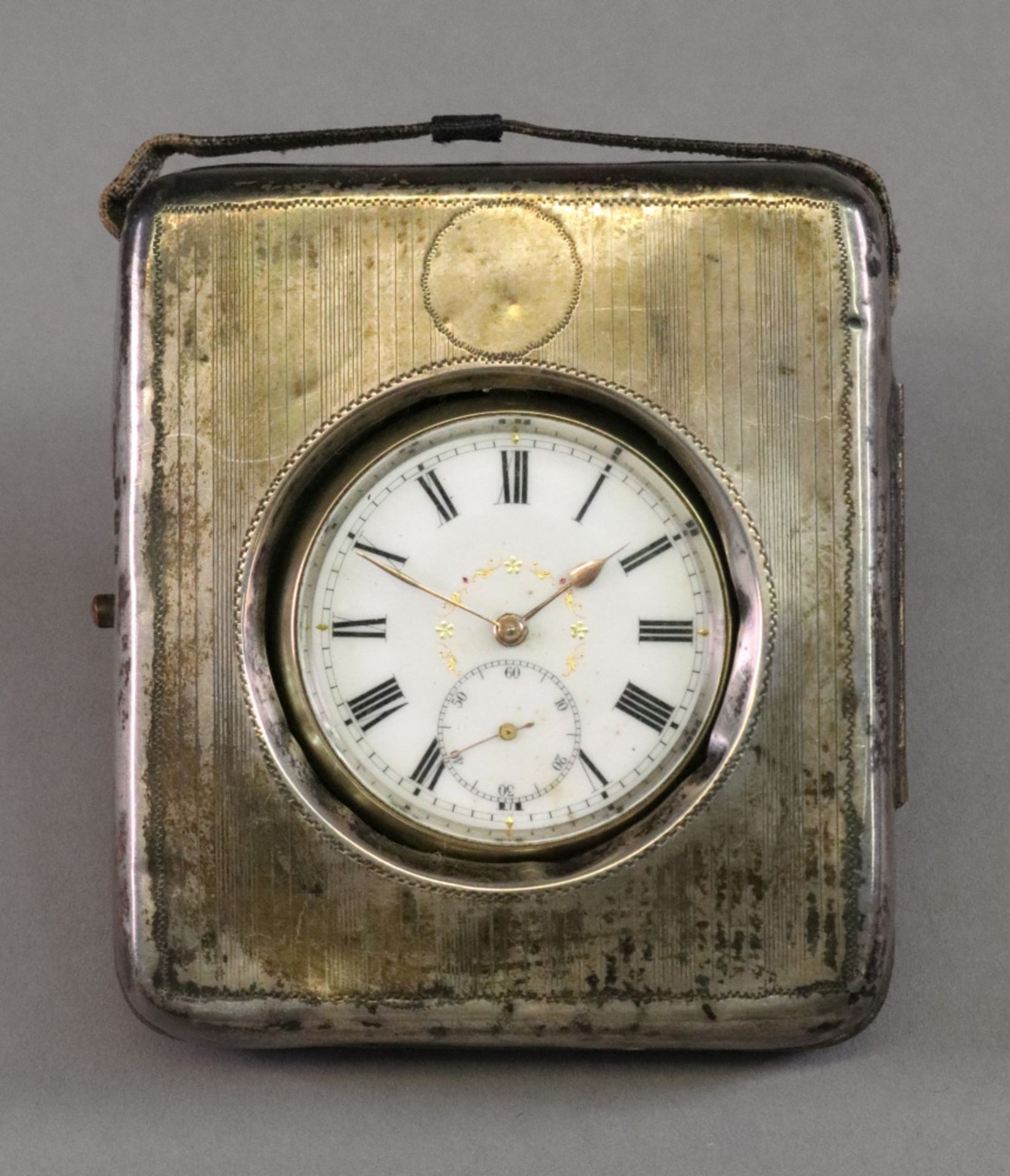 A silver mounted leather covered easel back watch case, Birmingham 1918,