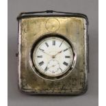 A silver mounted leather covered easel back watch case, Birmingham 1918,