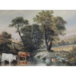 John Lessels (British, 1809-1883), Cattle by a stream in a landscape,