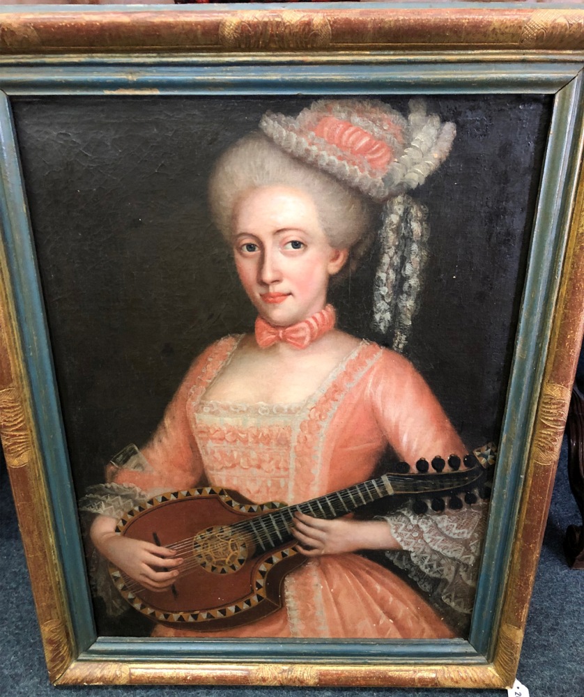 European School, 17th/18th Century, A portrait of a lady playing a mandolin, oil on canvas, - Image 3 of 6