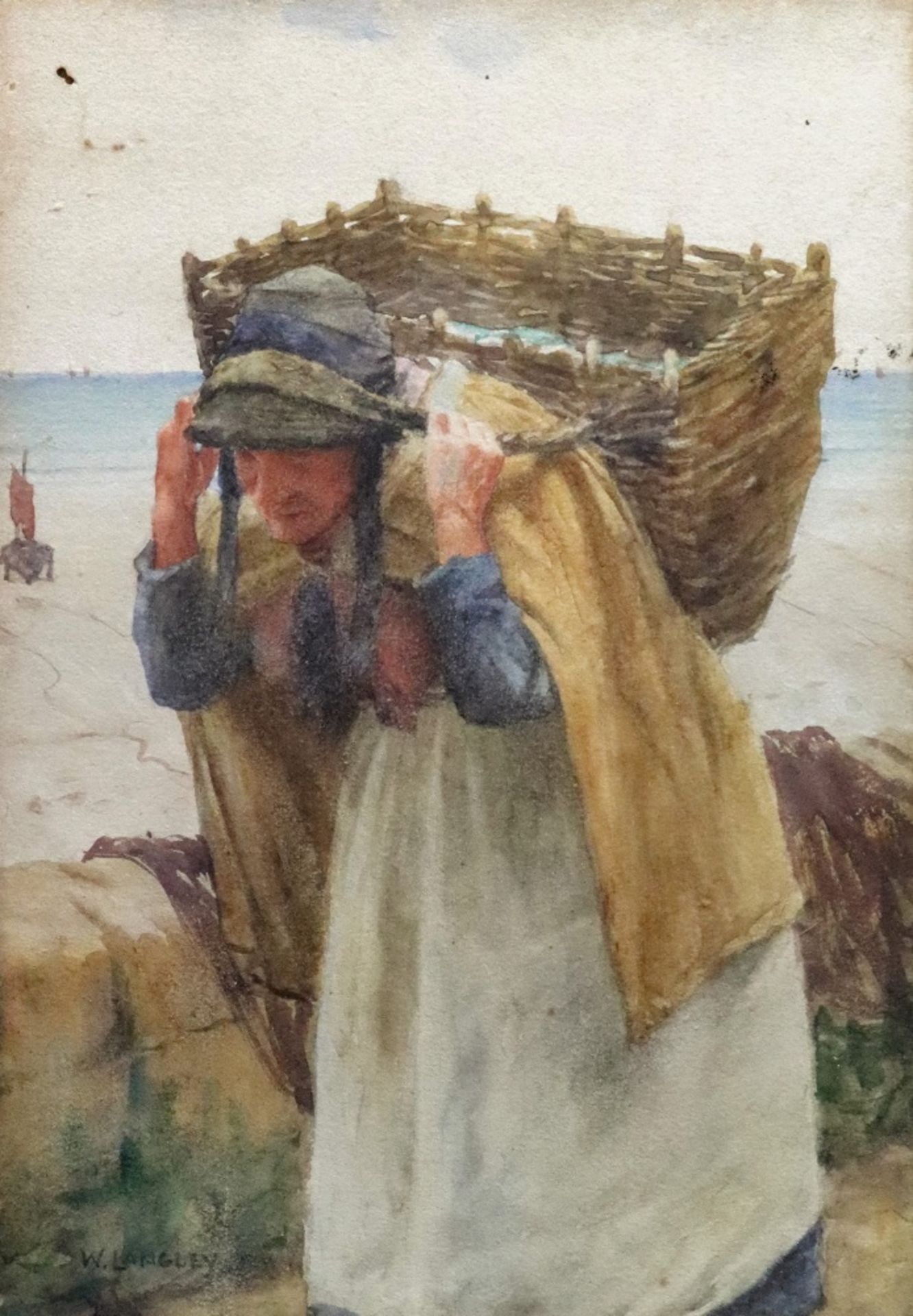 Walter Langley (British, 1852-1922), A woman carrying a basket, signed 'W Langley' (lower left),