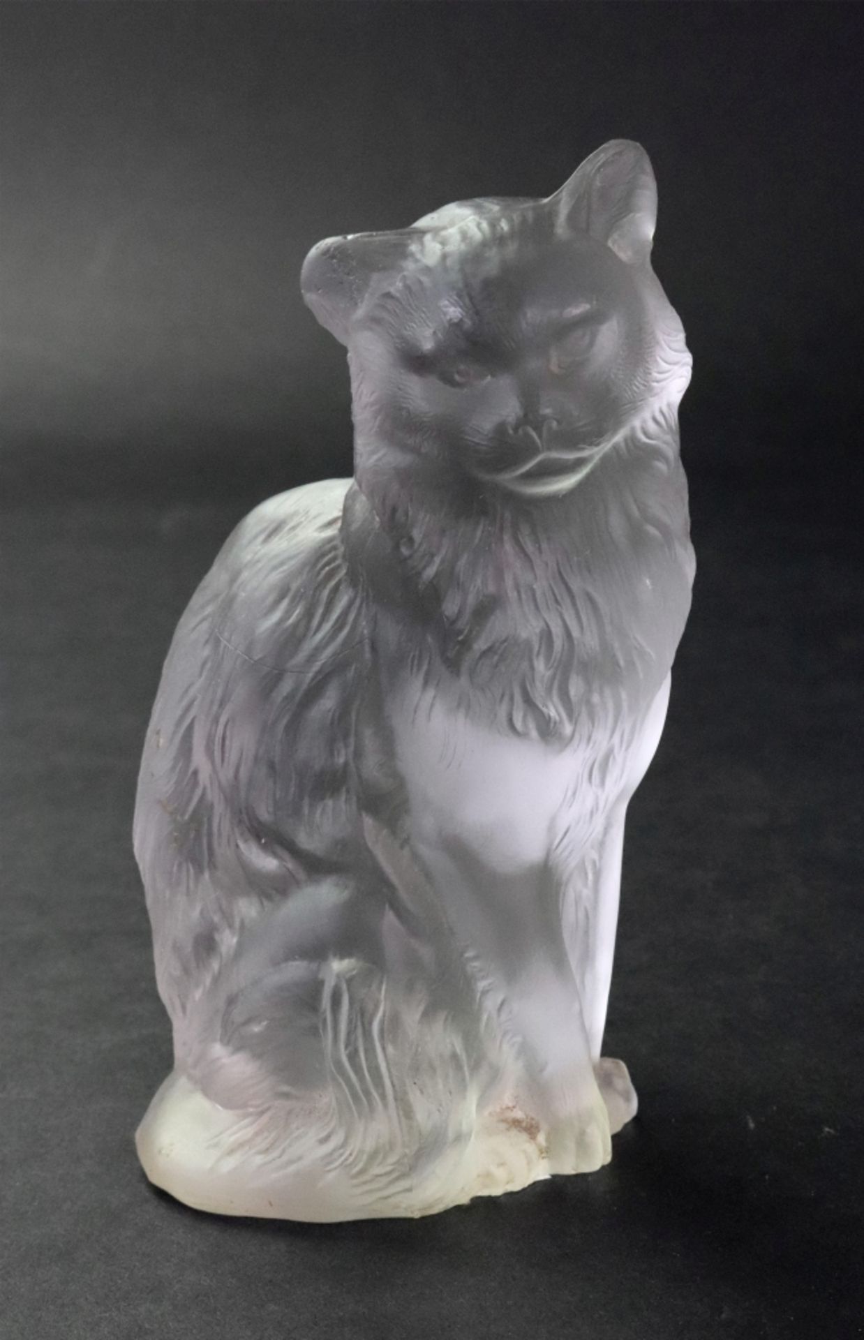 A French frosted glass figure of a cat, 20th century, 12cm high.