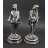 After Lalouette; a pair of electrotype figures of young girl musicians, late 19th century,