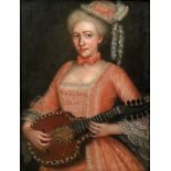 European School, 17th/18th Century, A portrait of a lady playing a mandolin, oil on canvas,