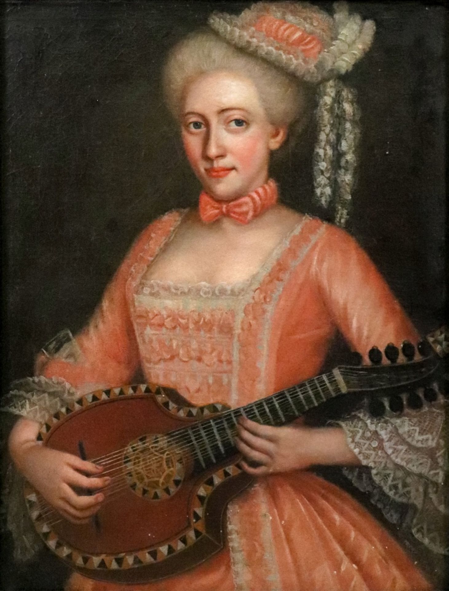 European School, 17th/18th Century, A portrait of a lady playing a mandolin, oil on canvas,