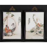 A pair of Chinese rectangular ceramic plaques,