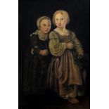 European School, 20th Century, A portrait of two children, oil on canvas, 104 x 69cm.