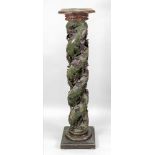 A polychrome painted pine spiral column torchiere, 17th/18th century,