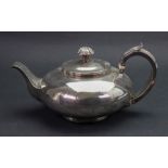 A George IV silver compressed circular teapot, London 1825, makers mark M S, with threaded rim,