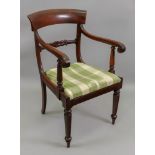 A William IV mahogany frame elbow chair,
