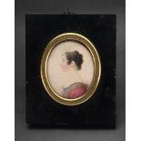 English School, 19th Century, A portrait miniature of a lady in profile, watercolour, 8 x 6.5cm.