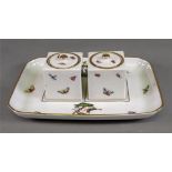 A Herend inkstand, 20th century, painted with the Rothschild Bird pattern,
