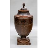 A George III style mahogany and ebony classical vase shape urn, 19th century,