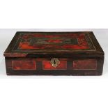 A scarlet tortoiseshell veneered rosewood and bone strung rectangular box, in 17th century style,