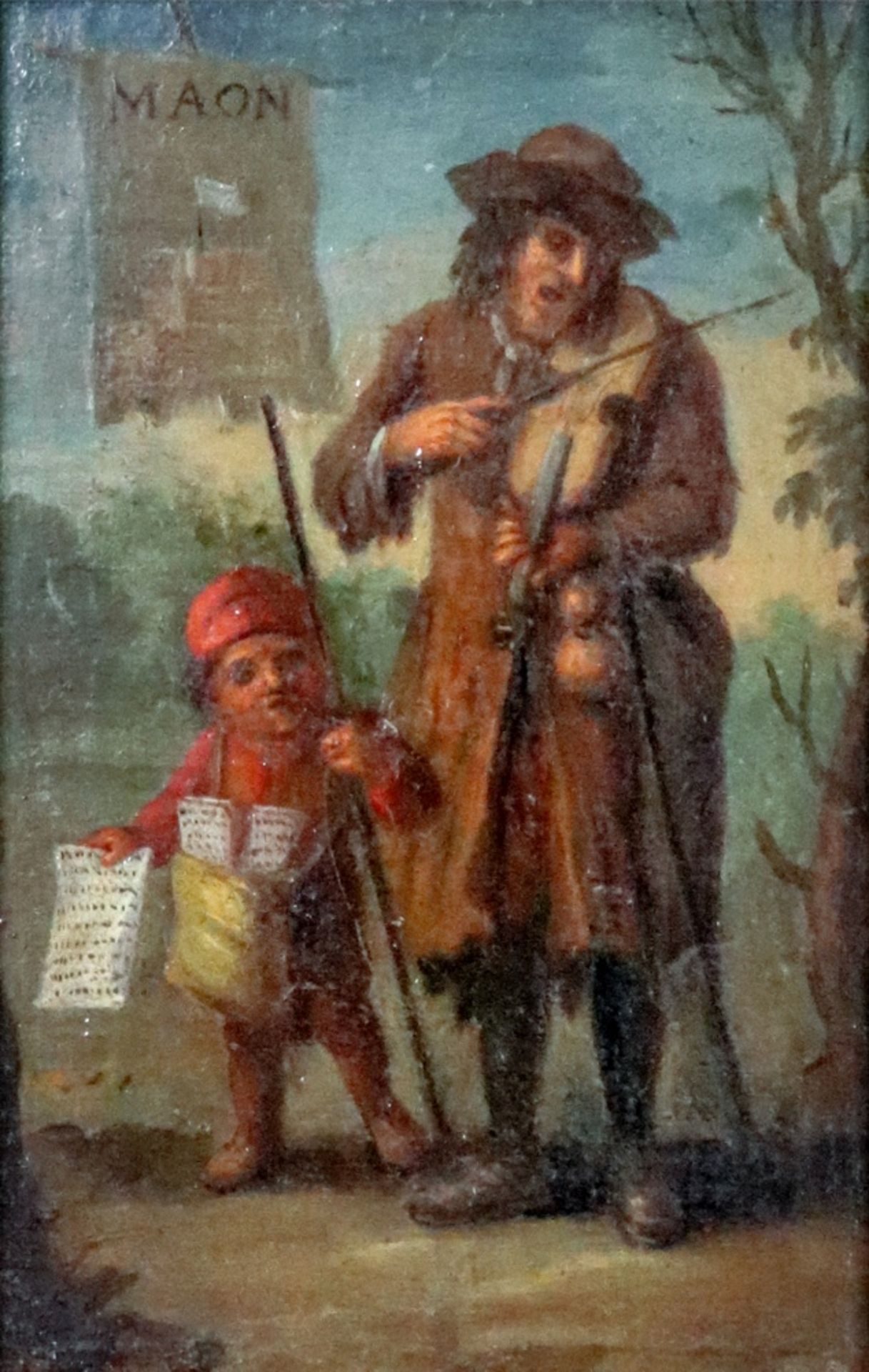 European School, 19th Century, The Musician, oil on panel, 18 x 11.