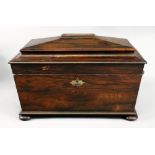 A late Regency rosewood sarcophagus shape tea caddy,