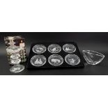 A boxed set of six Val St Lambert signs of the zodiac glass coasters, each 9cm diameter,