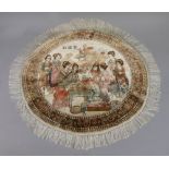 A Chinese silk circular rug, depicting Dream of the Red Chamber, also called The Story of the Stone,