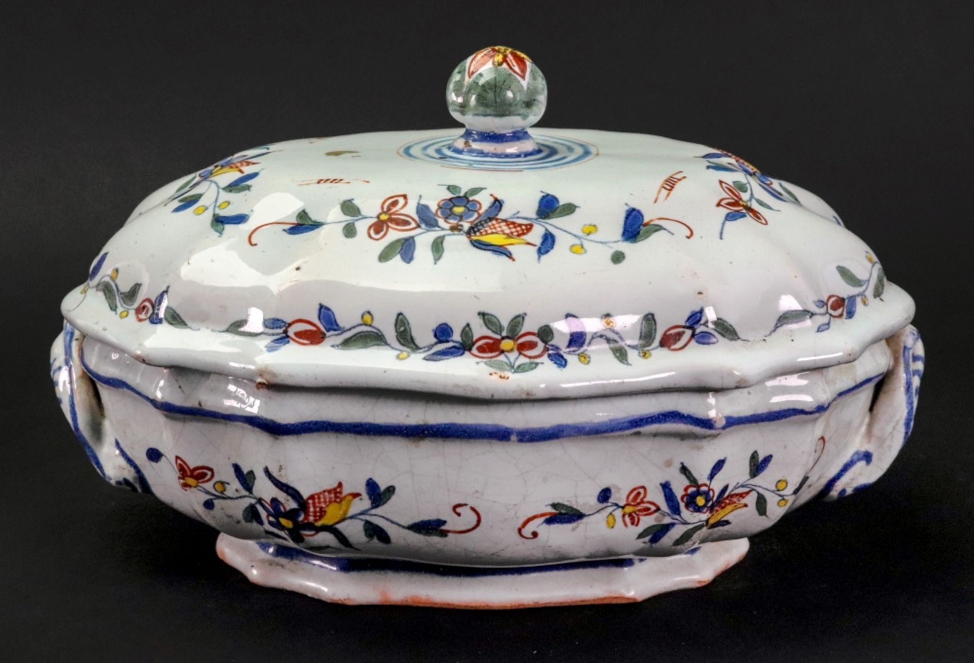 A French Faience polychrome two-handled tureen and cover, 18th century,