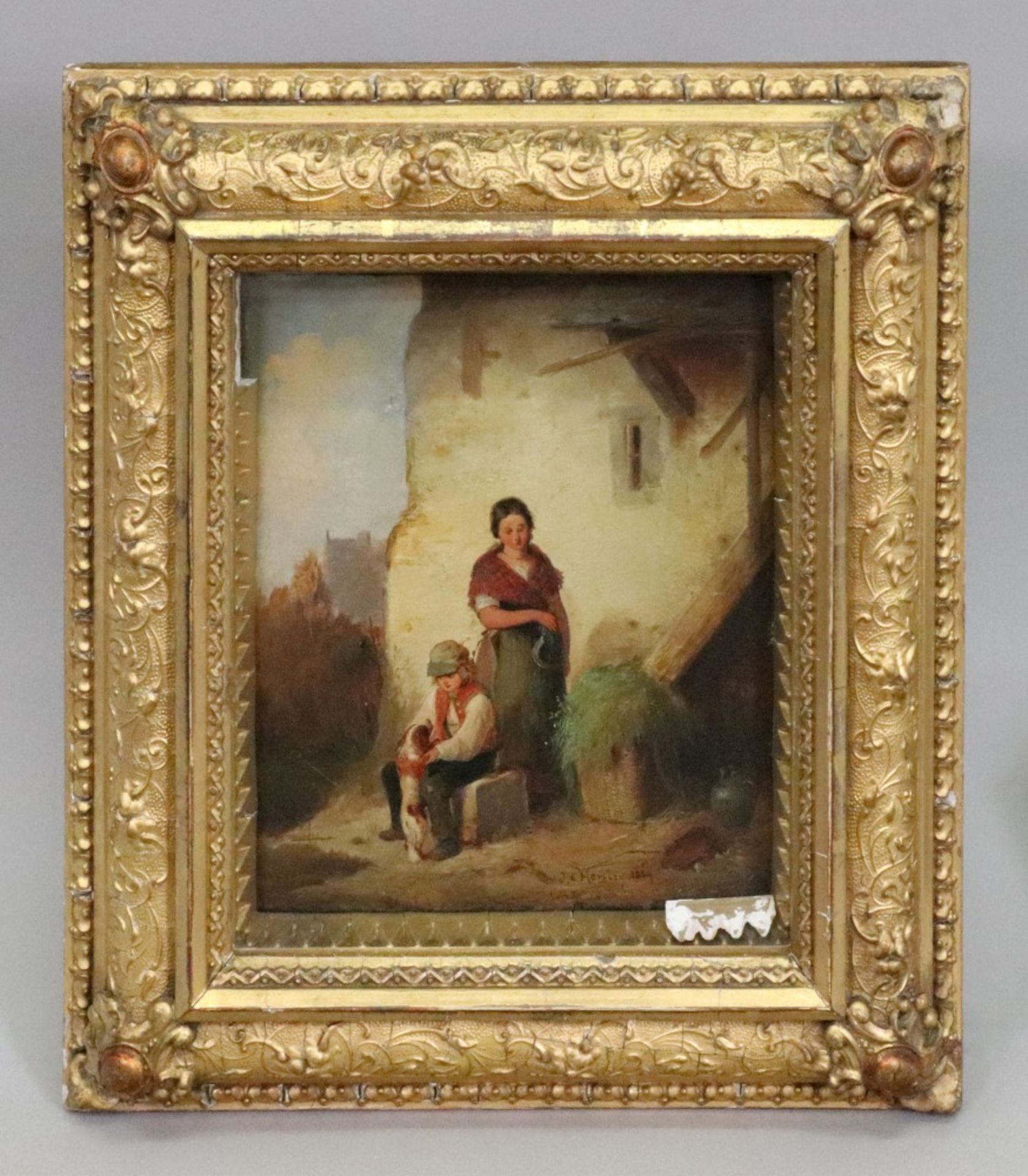 John Callcott Horsley (British, 1817-1903), A woman, a boy and a dog by a building, - Bild 2 aus 2