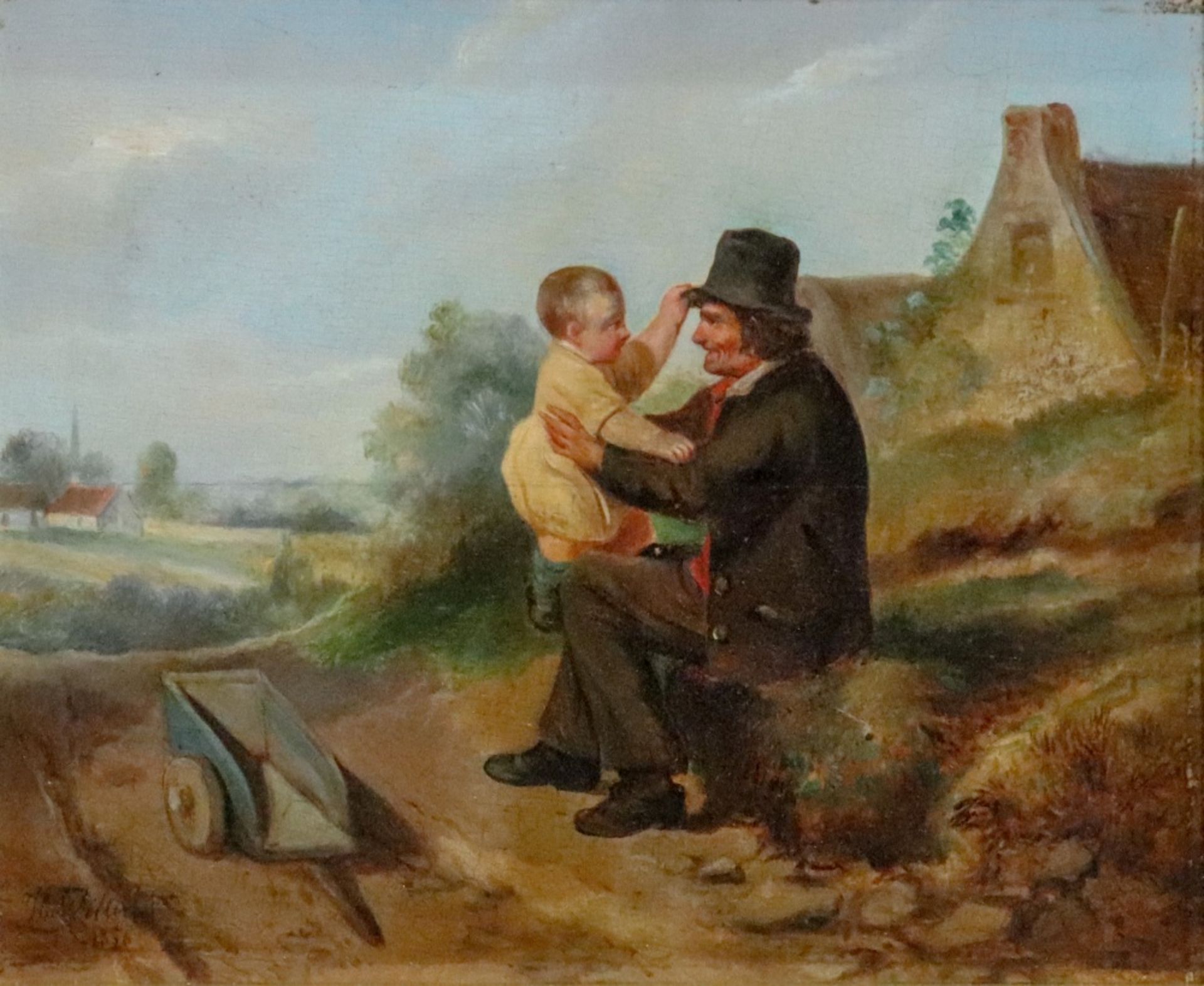 Hendrick Joseph Dillens (Belgian, 1812-1872), A father and son on a country lane,