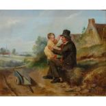Hendrick Joseph Dillens (Belgian, 1812-1872), A father and son on a country lane,