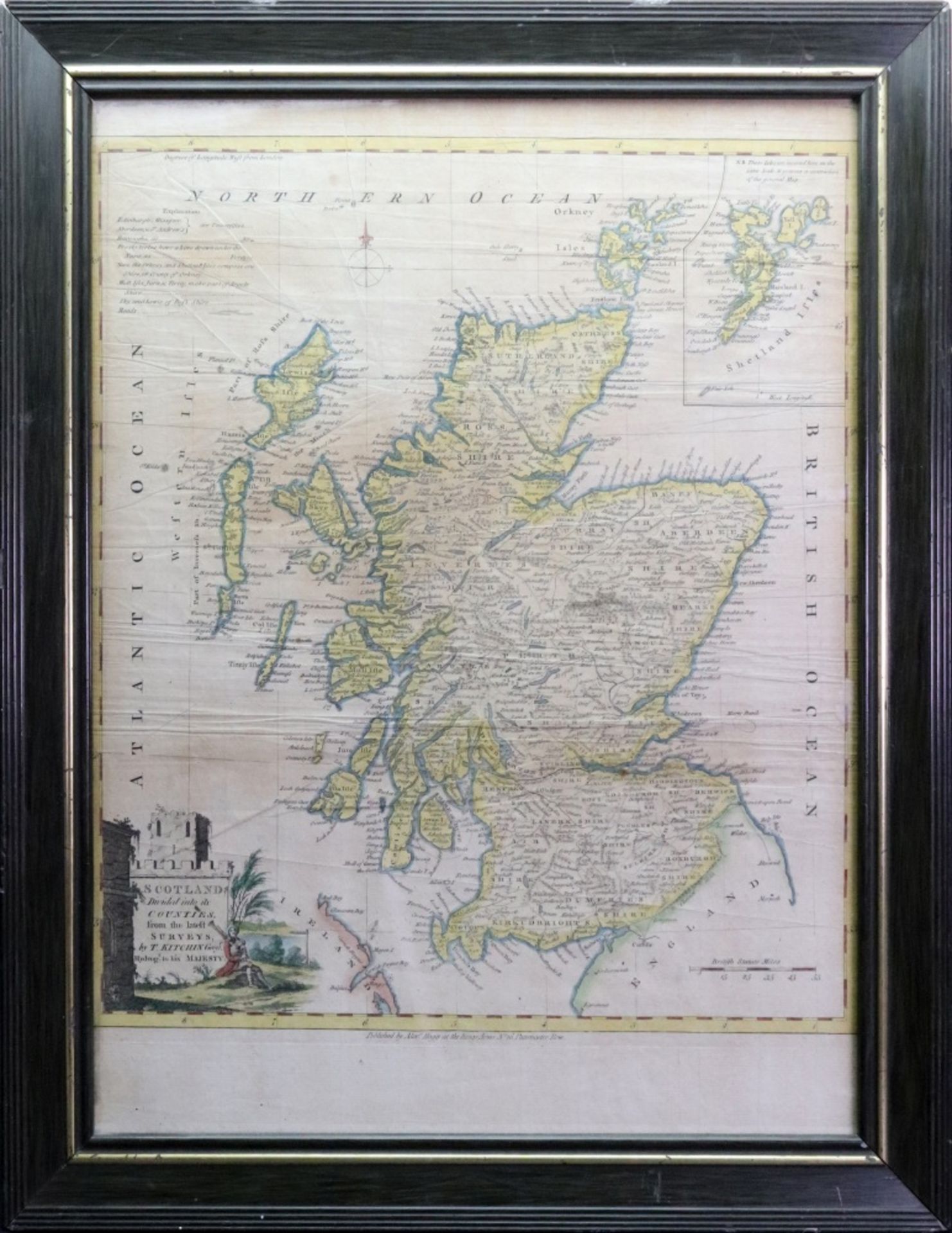 Thomas Kitchin; Scotland Divided into it's counties, engraved hand coloured map,