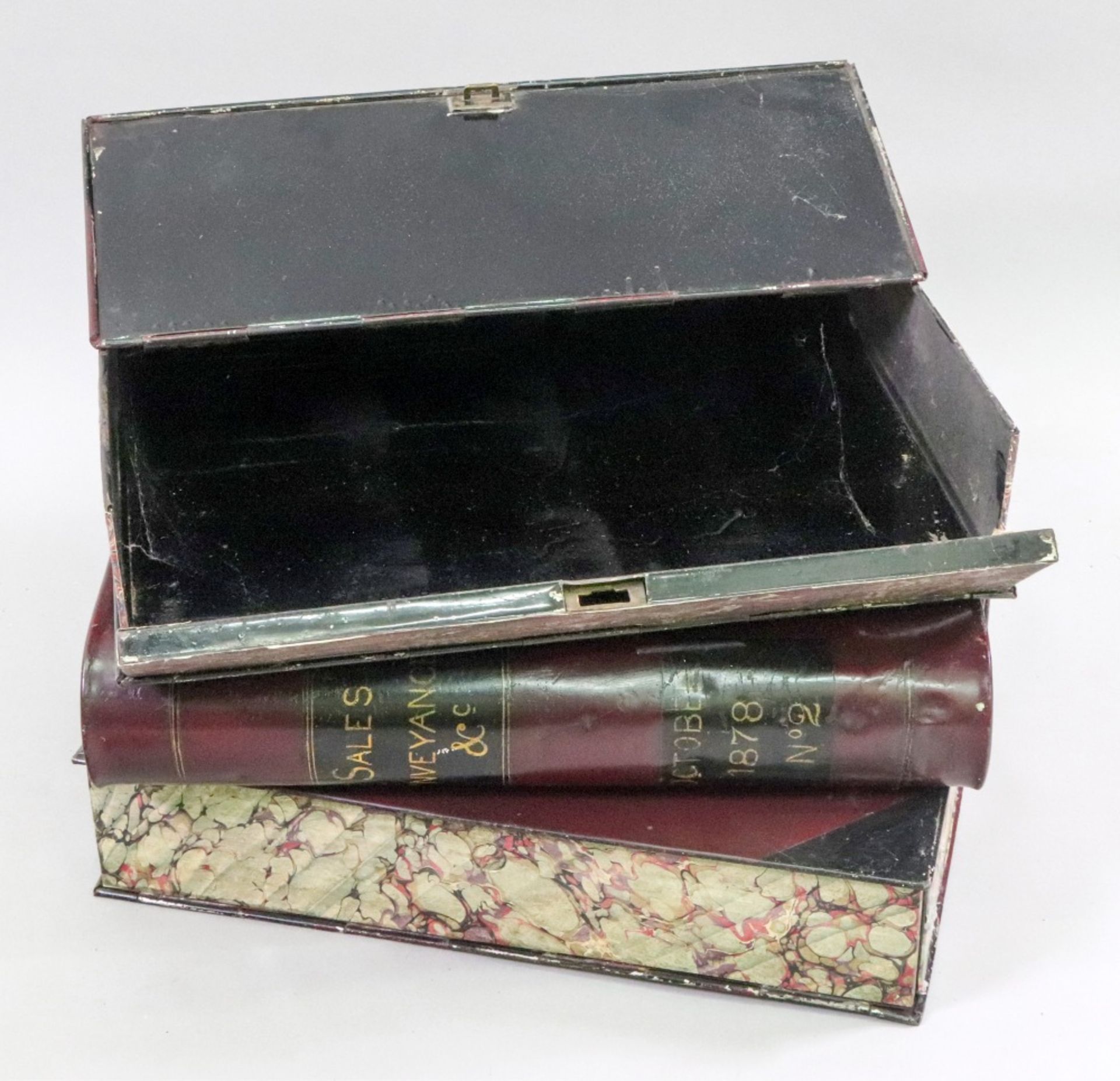 Three lawyer's Victorian toleware filing boxes, - Image 3 of 3