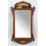 A mid 18th century upright wall mirror, circa 1900, with bevel edge plate,