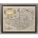 A hand coloured engraved map of Somerseet, circa 1610, titled 'Somersettensis',