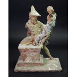 After the antique; a terracotta figure group, with painted decoration,