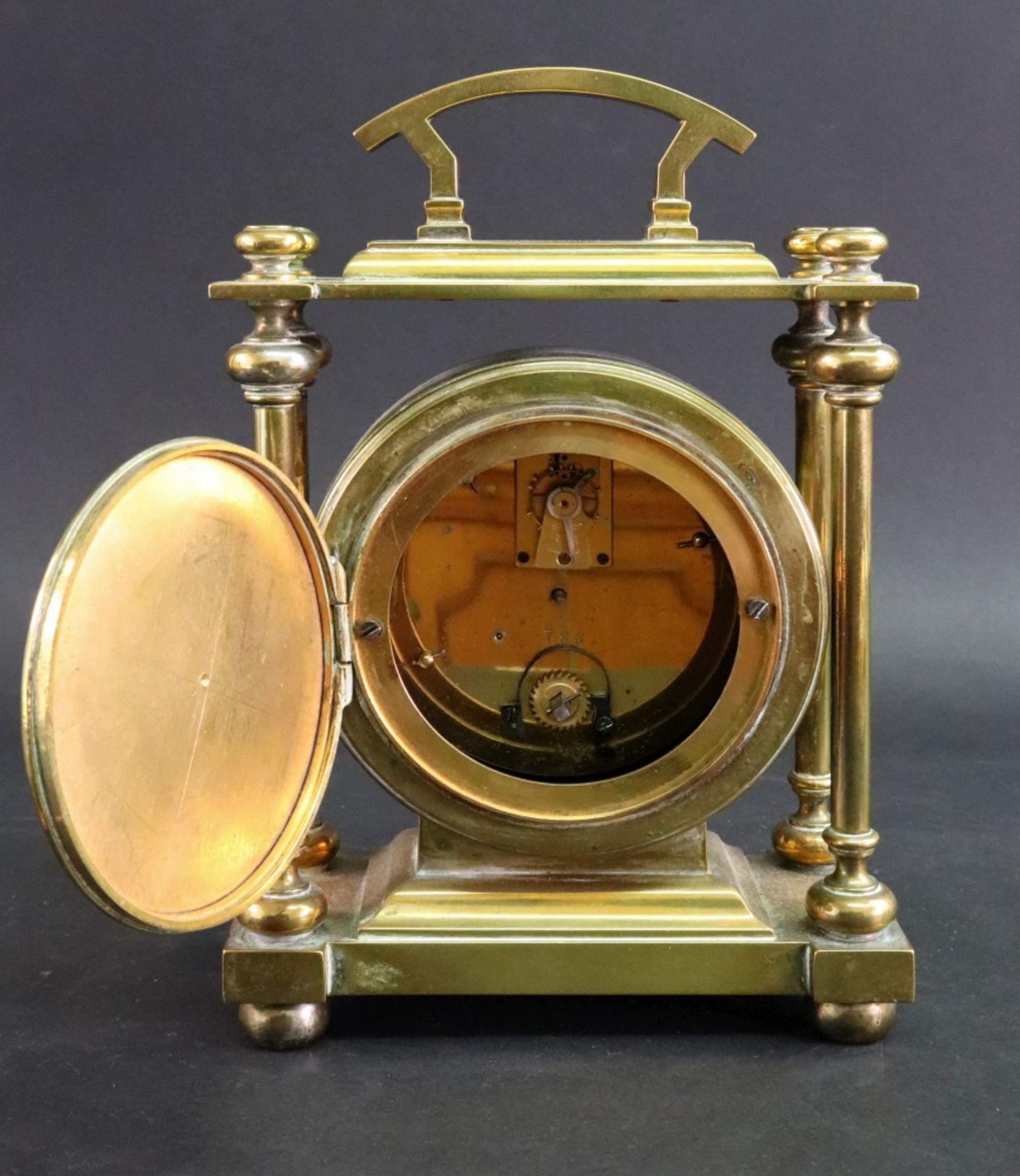 A late Victorian brass cased mantel timepiece, - Image 3 of 3