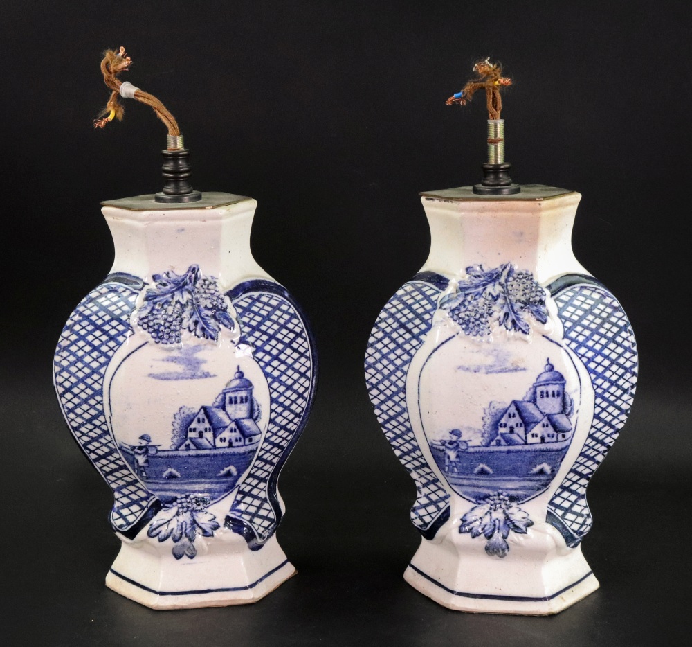 A pair of Delft hexagonal blue and white vases,