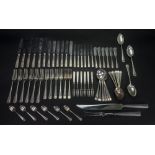 An electroplate canteen of Athenian pattern flatware and cutlery, Mappin & Webb, initialled 'E',