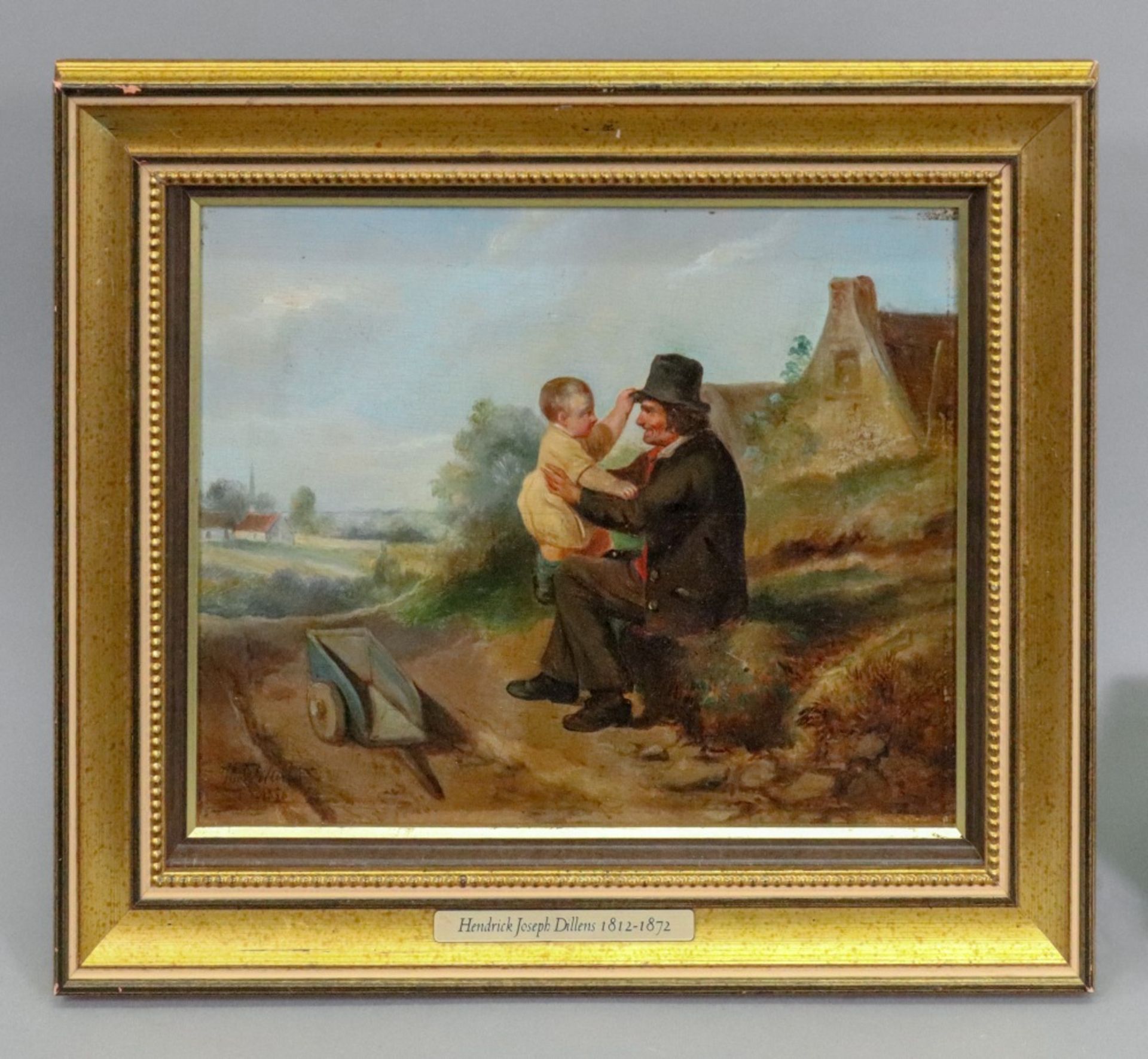 Hendrick Joseph Dillens (Belgian, 1812-1872), A father and son on a country lane, - Bild 2 aus 2