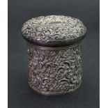 An Edwardian silver cylindrical dressing table jar, James Deakin & Son, Chester 1902,