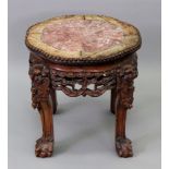 A Chinese rosewood shaped circular vase stand, Qing dynasty, late 19th century, with beaded edge,