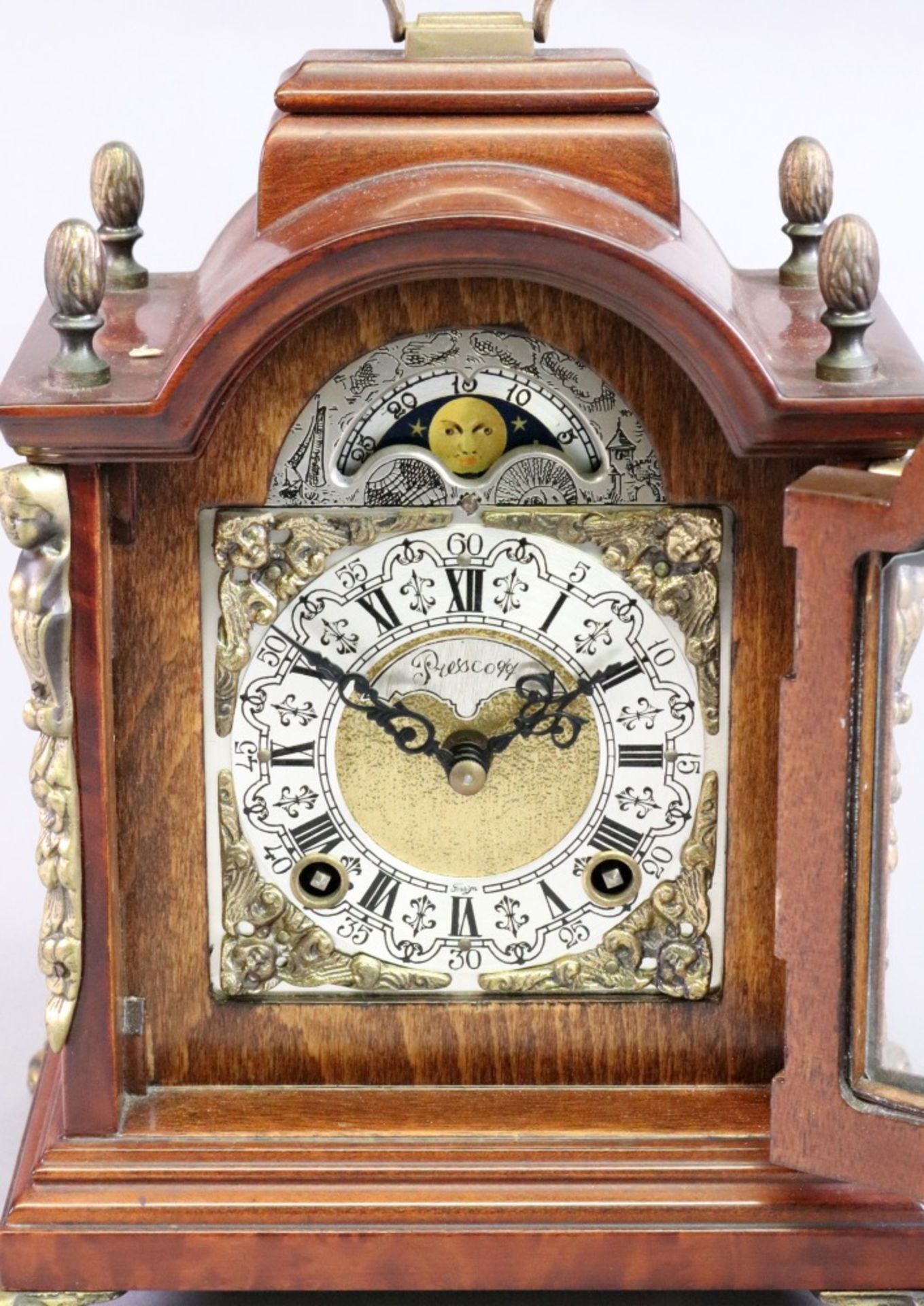 Prescott; a reproduction mid 18th century style mahogany gilt metal mounted miniature bracket clock, - Image 2 of 3