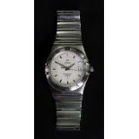 Omega; A gentleman's Constellation Perpetual Calendar stainless steel wristwatch, the silvered dial,