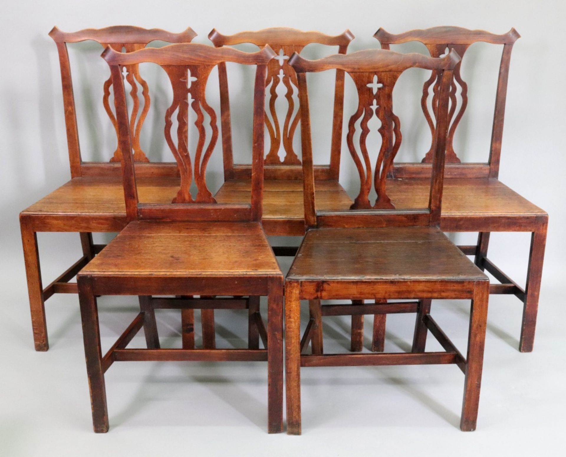 A set of six George III country Chippendale style oak and elm dining chairs, - Image 3 of 3