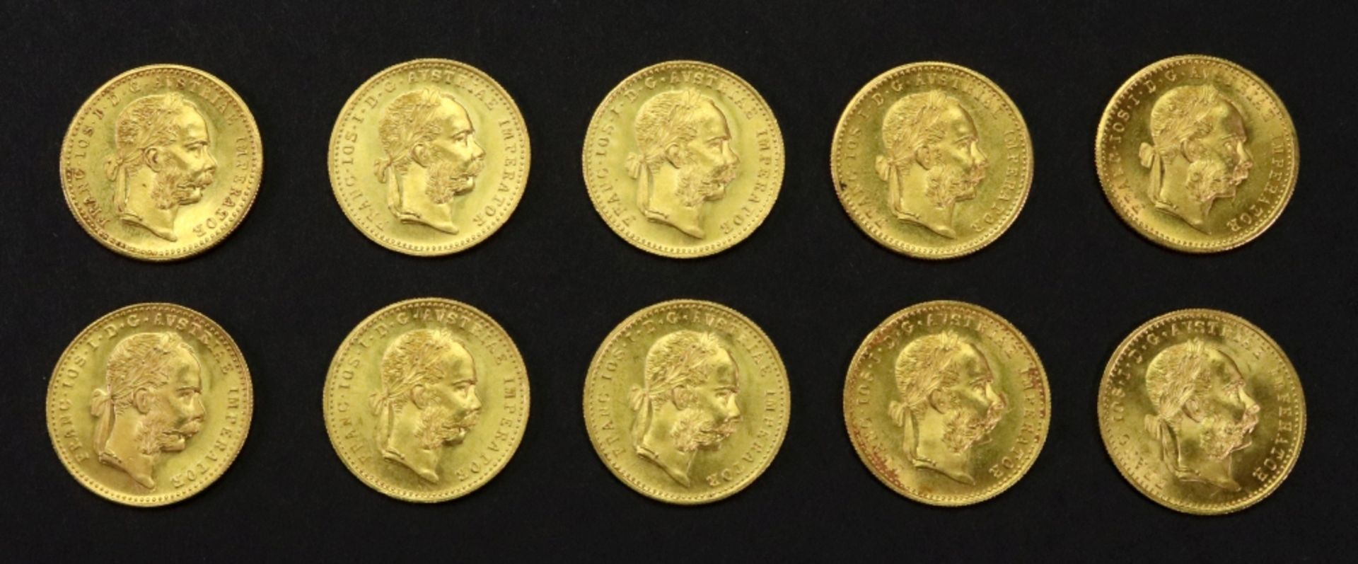 Ten Austrian 1915 gold 1 ducat, re-struck, 35g. - Image 4 of 4