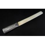 An Edwardian silver mounted ivory blade page turner, London 1903, makers mark W&L,