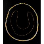 An 18ct flattened tri-gold necklace, on a lobster claw clasp, detailed 'Italy 750', 8.