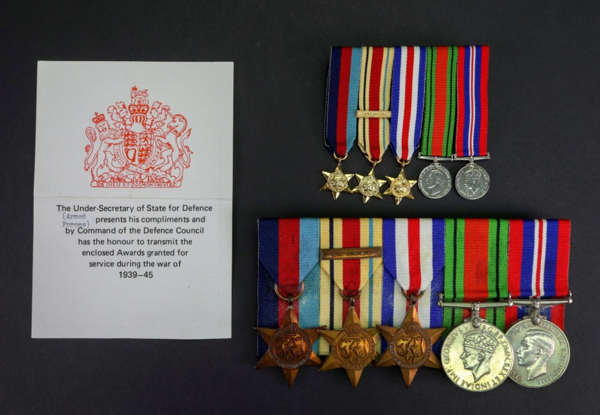 A Second World War medal group, 1939 - 1945 star, Africa star with 8th.