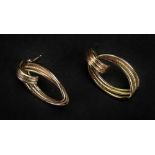 A pair of 9ct gold earrings, of openwork flattened hoop design, detailed '375' to backs, 3.