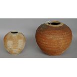 Terry Davies (born 1961) two thrown vases decorated in textural glaze, signed and dated 94,