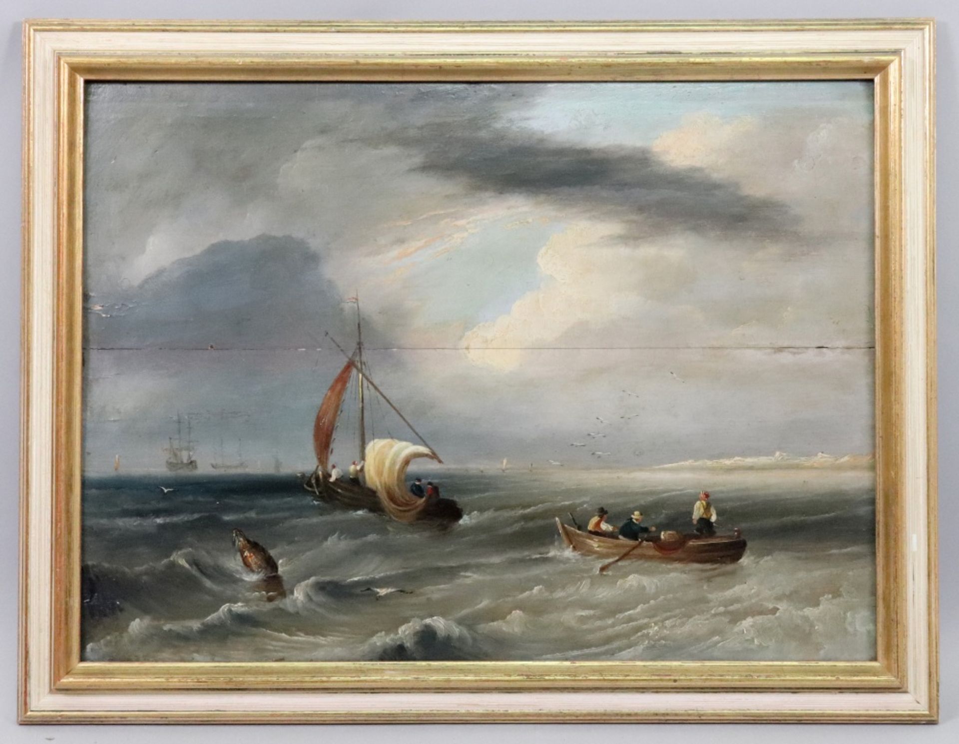 Follower of Joseph Stannard (British, 1797-1830), Shipping off the coast, oil on panel, 42 x 57cm. - Image 2 of 2